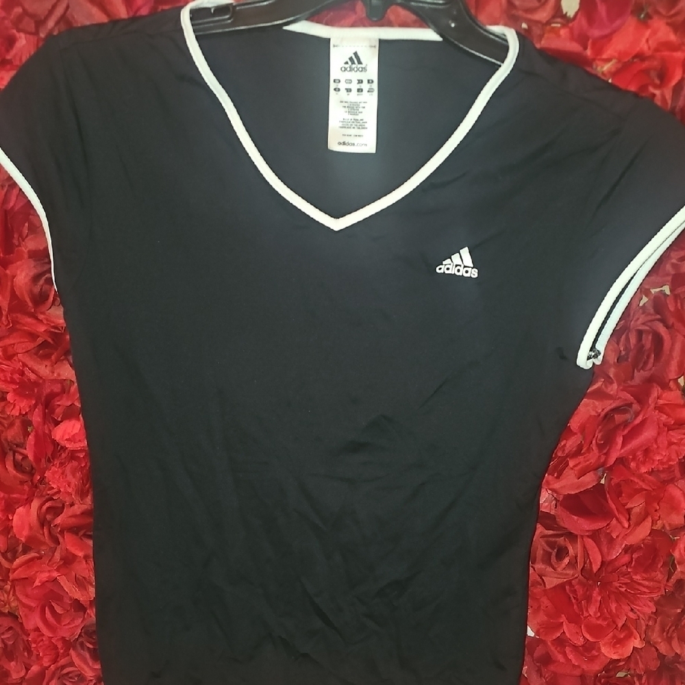 Adidas Women's 100% Nylon Black Tee with White Accents Size Large